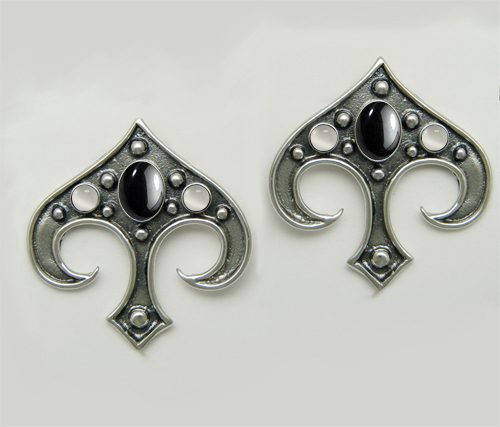 Sterling Silver Gothic Inspired Drop Dangle Earrings With Hematite And White Moonstone